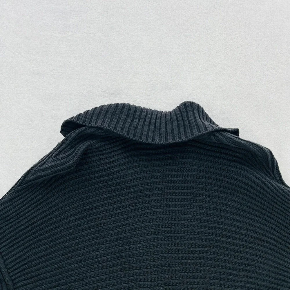 Free People Sweater Womens Small Black Chunky Rib Knit Collared Deep V Pullover